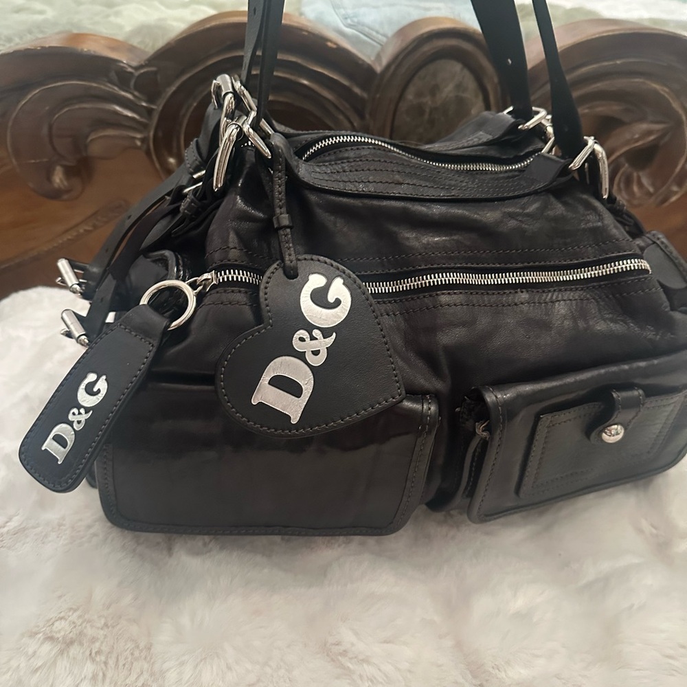 D&G Black leather calf skin handbag